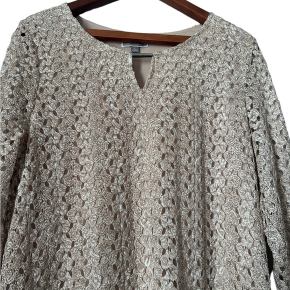 JM Collection Taupe 3/4 Sleeve Layered Blouse - Picture 2 of 12